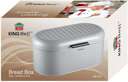 KING Hoff Bread Box with Lid Inox Gray 34x20x15.5cm