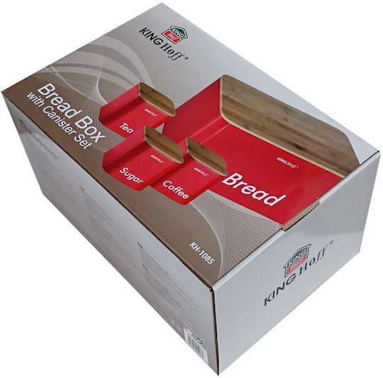 KING Hoff Bread Box with Lid from Bamboo Red 35x23x18.5cm