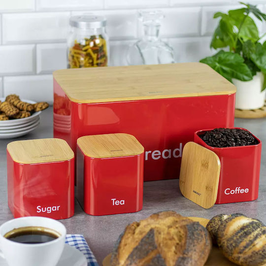 KING Hoff Bread Box with Lid from Bamboo Red 35x23x18.5cm