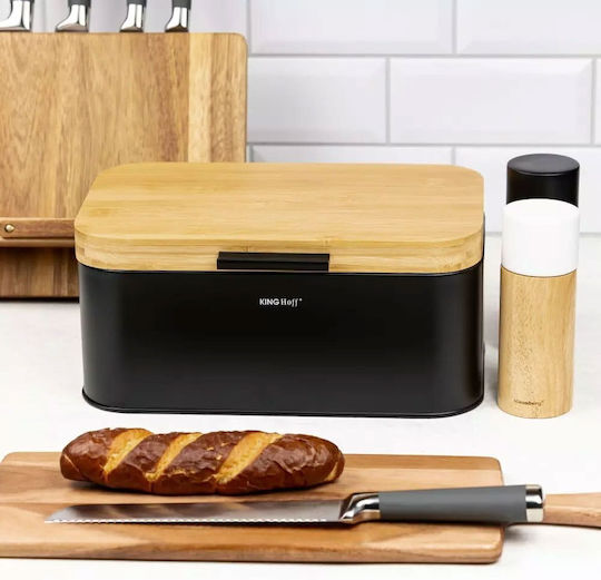 KING Hoff Brotkasten mit Deckel Metallisch Schwarz 30x20x14cm