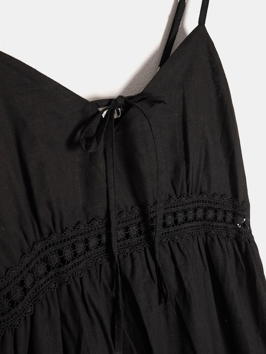 Maxi Boho Trägerkleid Schwarz