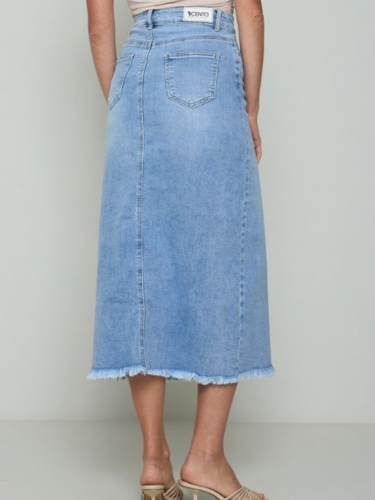 Cento Fashion Denim Midi Skirt Blue