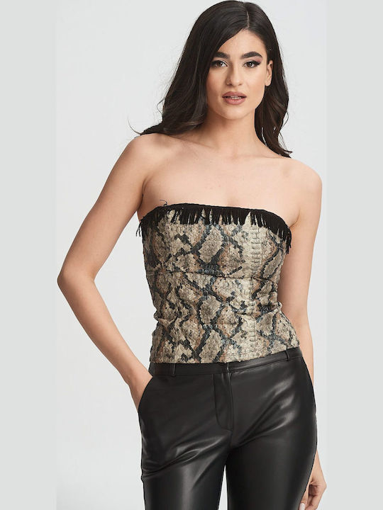 Damen Crop Top Tierdruck Printed Black