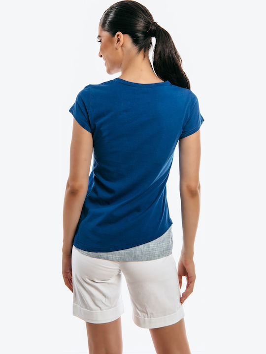 Damen Bluse Kurzärmelig Blue Roulette