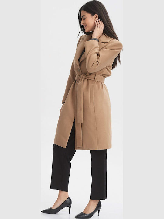Women's Beige Peacoat with Belt