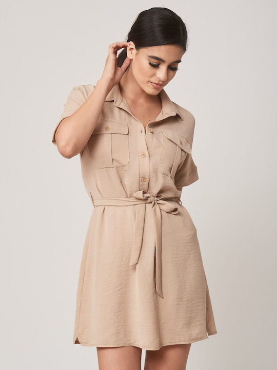 Lipsy London Mini Dress Beige