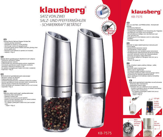 Klausberg Electric Set Spice Mills made of Glass in Silver Color 20cm 1pcs