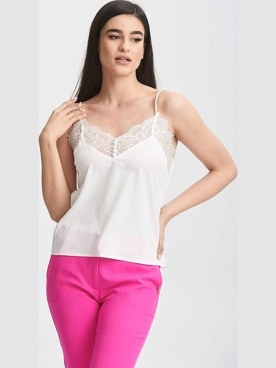 Women's Blouse Satin with Lace White