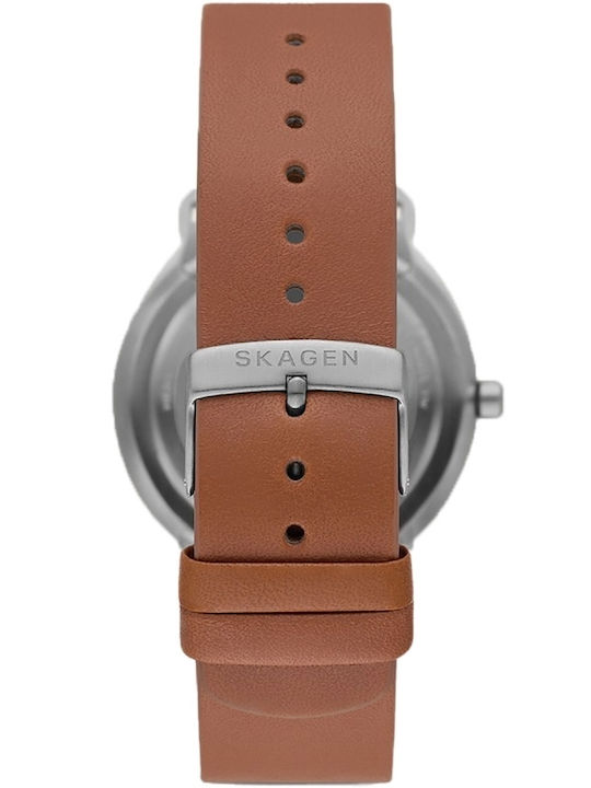 Skagen Riis Ανδρικό Ρολόι 40mm Μπαταρίας με Καφέ Καουτσούκ Λουράκι