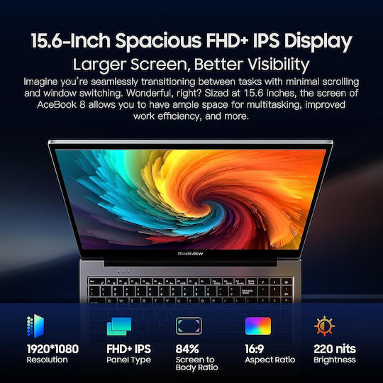 BlackView AceBook 8 15.6" IPS (N-Series-N97/16GB/512GB SSD/W11 Home) (Международна английска клавиатура)