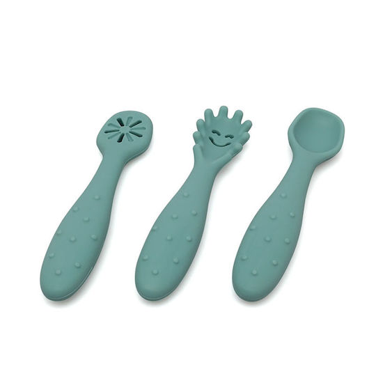 Kiokids Set de Linguri pentru Bebeluşi Mentă din Silicon pentru 6+ Luni Verzi 3 Bucăți