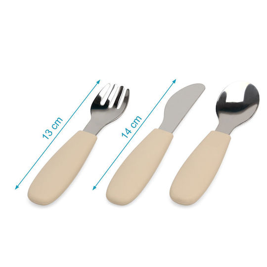 Kiokids Baby Cutlery Set made of Metal for 6+ months Beige 3pcs