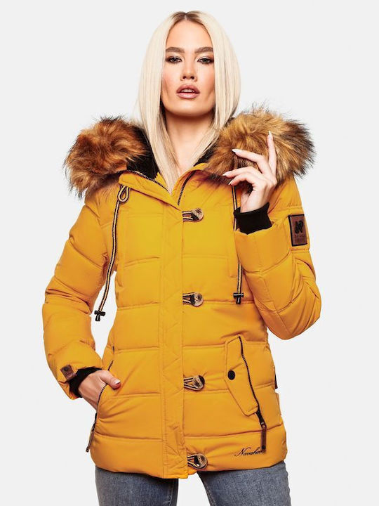 Navahoo Kurz Damen Puffer Jacke für Winter Yellow