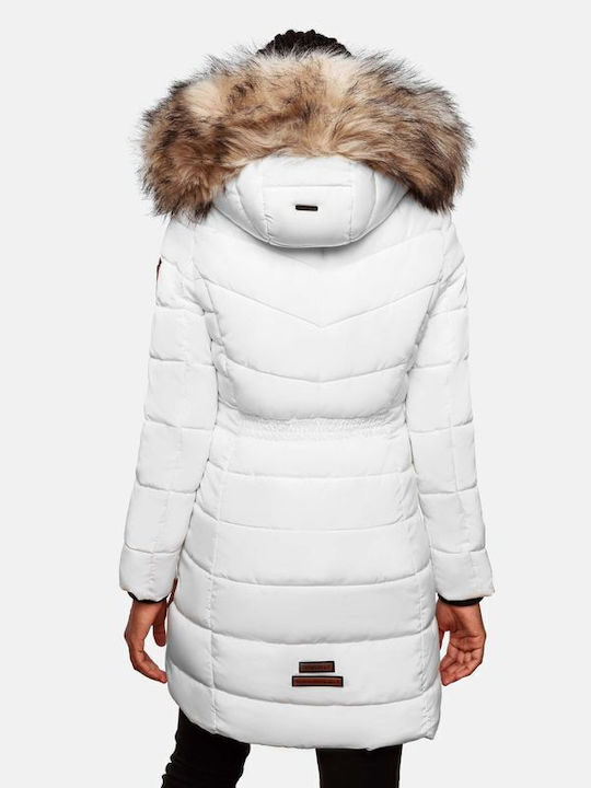 Navahoo Paula Women's Long Puffer Jacket Waterproof for Winter with Hood White