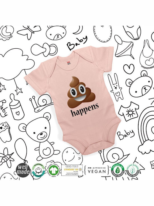 Koupakoupa Shit Happens Baby Bodysuit Short-Sleeved Pink Powder