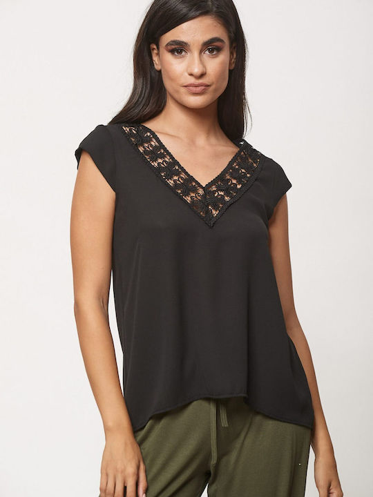 Boutique Damen Bluse mit V-Ausschnitt Black