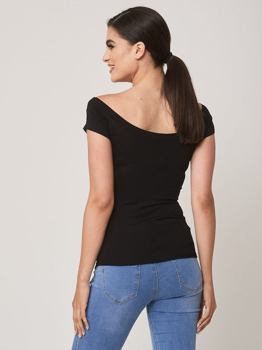 Women's Blouse with Boat Neckline Black