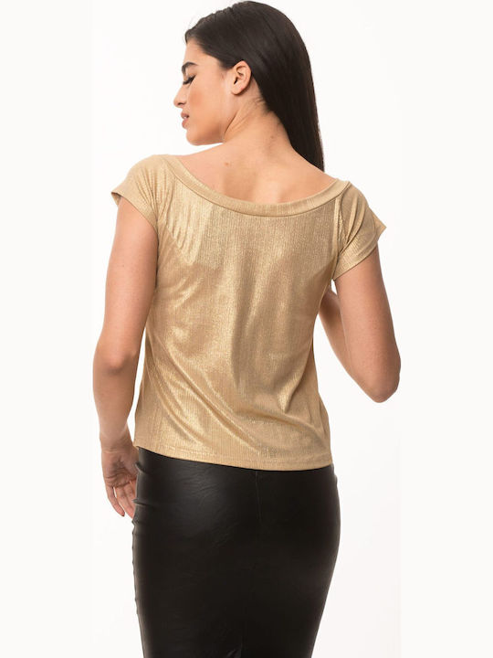 Γυναικεία Μπλούζα Off-Shoulder Κοντομάνικη Ασημι
