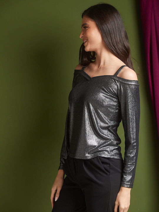 Women's Blouse with V Neckline Black