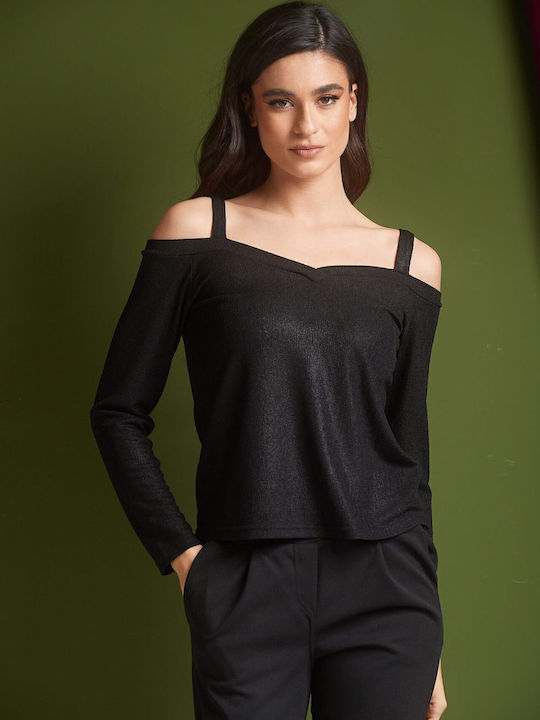 Women's Blouse with V Neckline Black