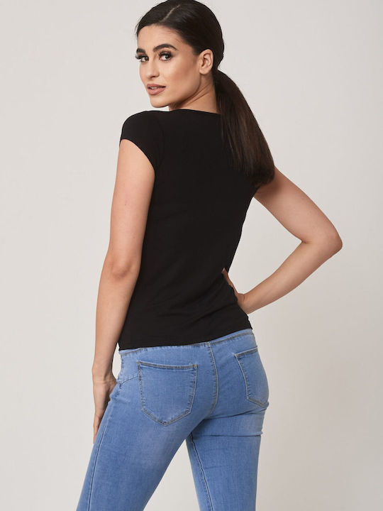 Women's Blouse with V Neckline Black