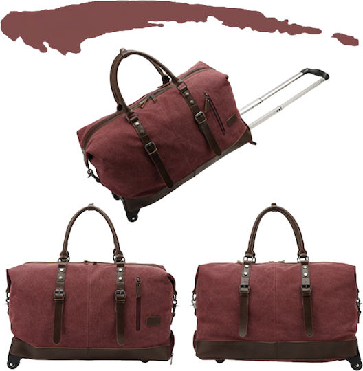 Quasar Duffle Sack Voyage 55lt Burgundy with Wheels Fabric L57xW25xH39cm