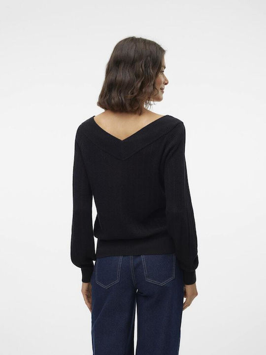 Vero Moda Women's Long Sleeve Sweater Cotton with V Neckline Black