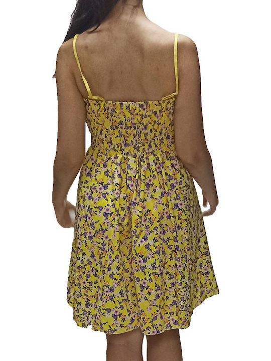 Summer Mini Wrap Dress with Ruffles Yellow