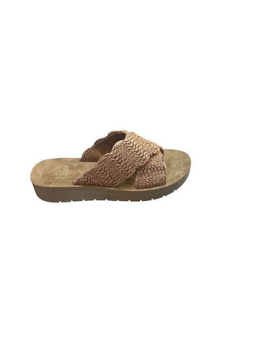 Verde Women's Flat Sandals Flatforms in Brown Color