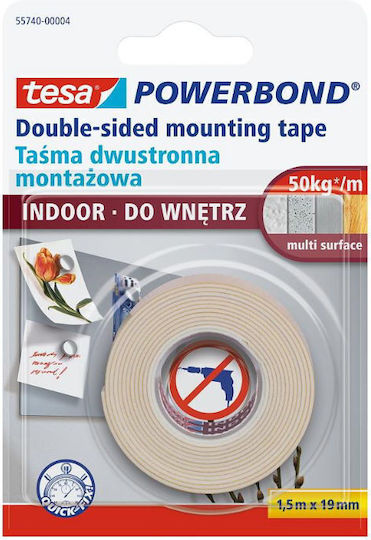 Tesa Powerbond Αυτοκόλλητη Ταινία Διπλής Όψης Διάφανη 1.5mx19mm