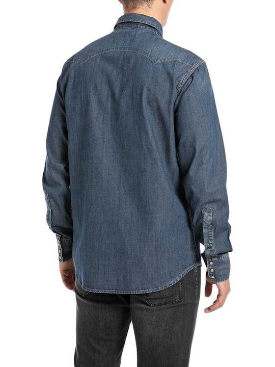 Replay Men's Shirt Long Sleeve Cotton Blue