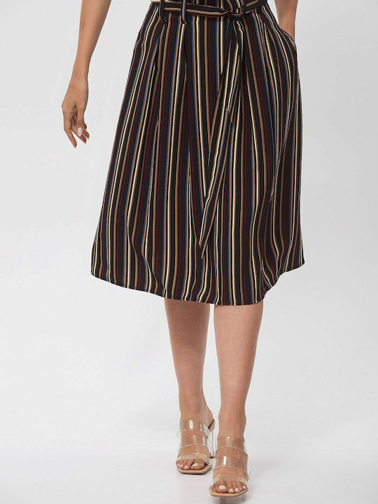 Ths-Fashion Midi Skirt Printed Black