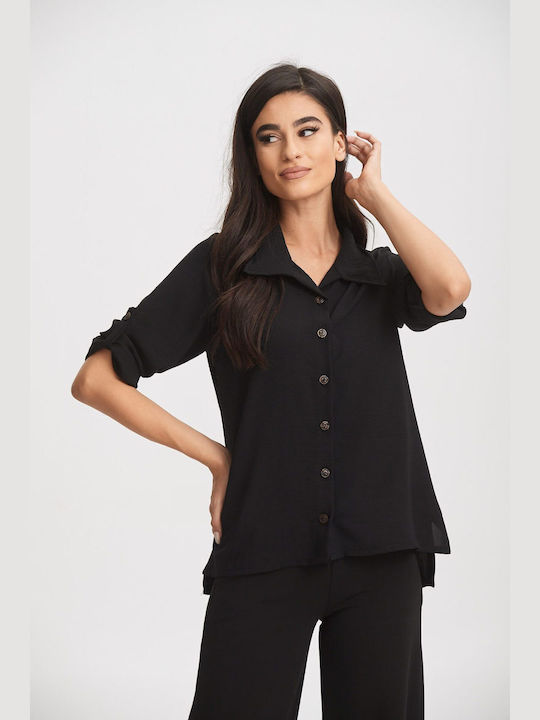 Boutique Langärmelig Damen Hemd Black