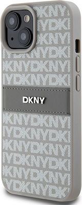 Dkny Pu Leather Repeat Pattern Tonal Stripe Case Iphone 15 Beige