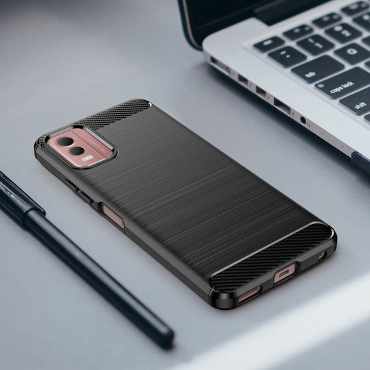 Techsuit Carbon Umschlag Rückseite Silikon Schwarz (Nokia C32)