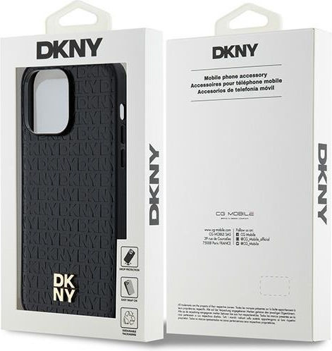Dkny Pu Leder Wiederholungsmuster Stapel Logo Magsafe Hülle Iphone 14 Pro Schwarz