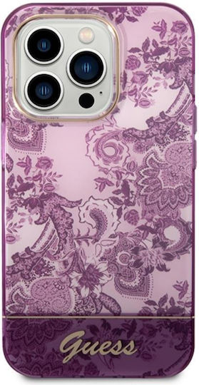 Guess Porcelain Collection Umschlag Rückseite Kunststoff Fuschia (iPhone 14 Pro Max)