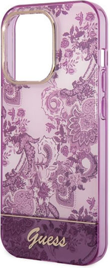Guess Porcelain Collection Umschlag Rückseite Kunststoff Fuschia (iPhone 14 Pro Max)