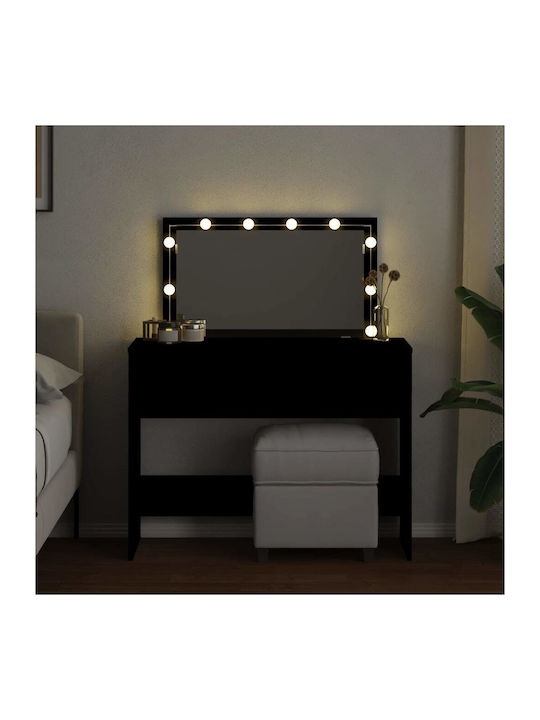 Wooden Makeup Dressing Table Black with Mirror 100x40x120cm