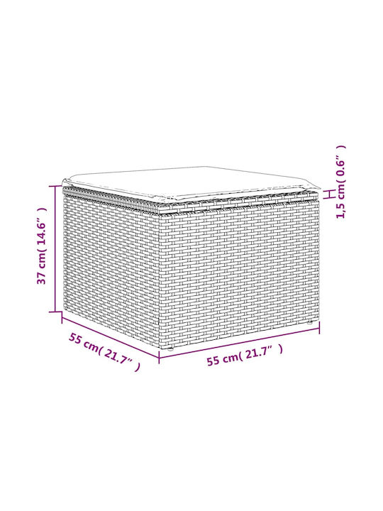 Garden Cube Stool Outdoor Rattan with Grey Cushion 55x55x37cm