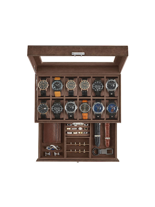 Songmics Дървена Кутия За Бижутерии с Чекмедже Кафява 33x19.5x14см