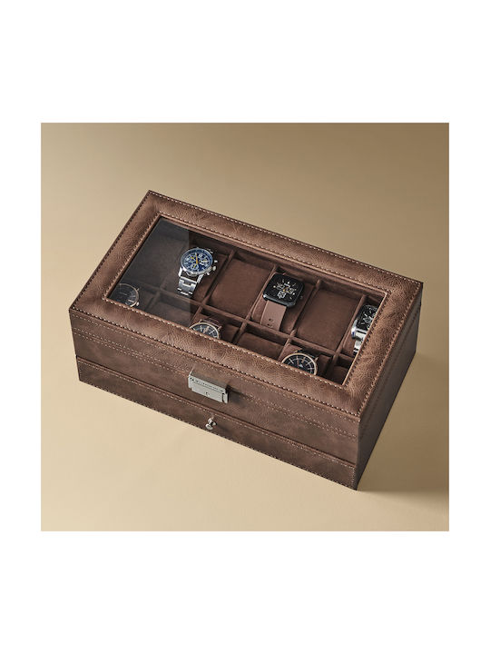 Songmics Дървена Кутия За Бижутерии с Чекмедже Кафява 33x19.5x14см