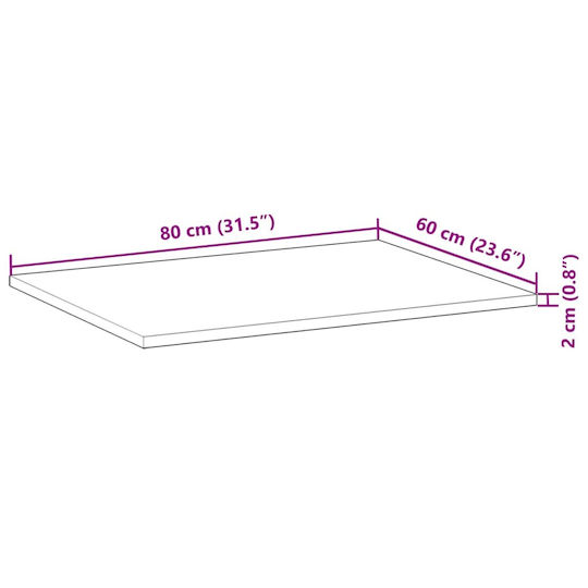 vidaXL Countertop without Sink L80xW60xH2cm Solid Acacia