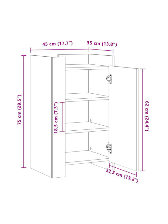 Wall Mount Living Room Cabinet Made of Particle Board Grey 45x35x75cm