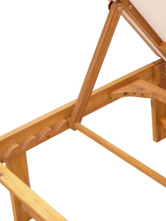 Deckchair Wooden with Cushion Beige 170x66x33.5cm.