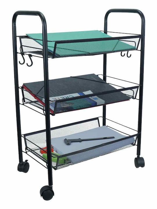 Uncle George Kitchen Trolley Metallic 3 Tiers Black 44x25x65cm