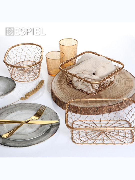 Set of Decorative Baskets Straw Gold 21x21x8.5cm 3pcs Espiel