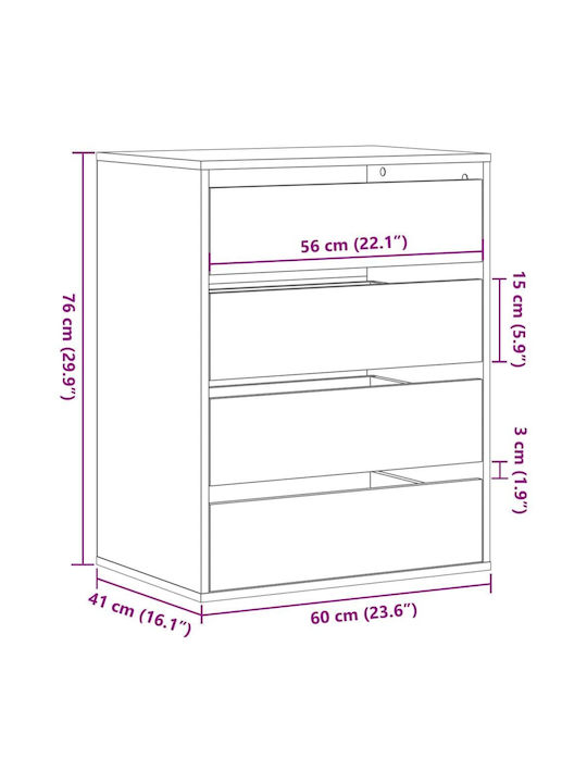 Drawers Storage Wooden with 4 Drawers L60xW41xH76cm