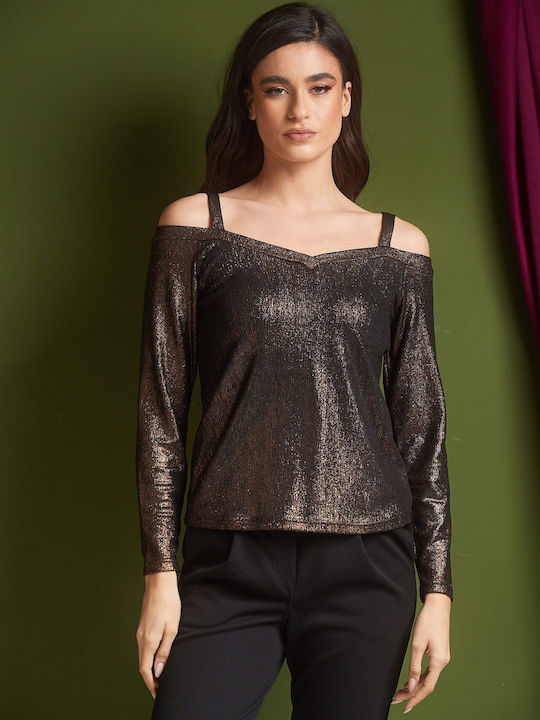 Boutique Women's Blouse with V Neckline Silver