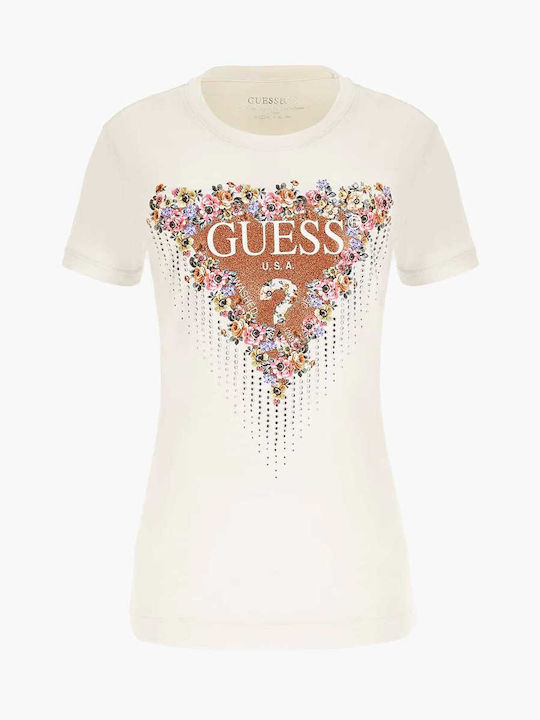 Guess Women's Blouse Cotton with Straps & V Neckline Checked Beige